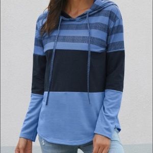New! Multi-fabric Sky Blue Lightweight Hoodie